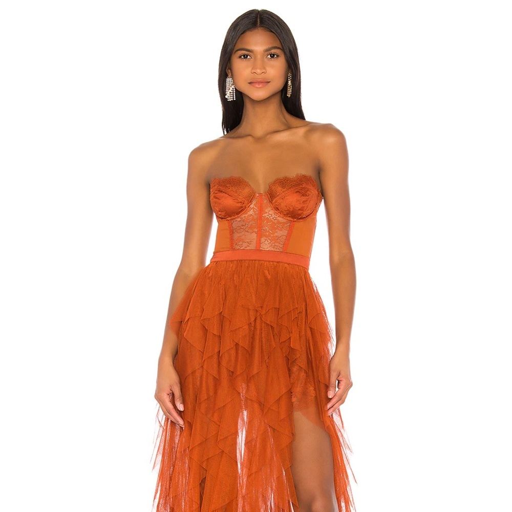 **READ DETAILS FIRST** NWT For Love & Lemons x REVOLVE Bustier Gown in Rust, M